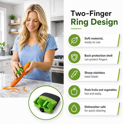 2 Finger Vegetable Peeler Easy Grip Safe Ergonomic Fruit & Potato Peeler for Arthritis Hands, Non Slip Kitchen Gadget for Carrots, Apples & Cucumbers with Stainless Steel Blade