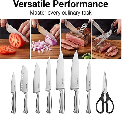 McCook® Kitchen Knife Sets,German Stainless Steel Knives Block Set with Built-in Sharpener, 20 Piece Chef Knife and More, Razor Sharp, Restaurant Grade, Anti-Rust, Elegant Box for Gift