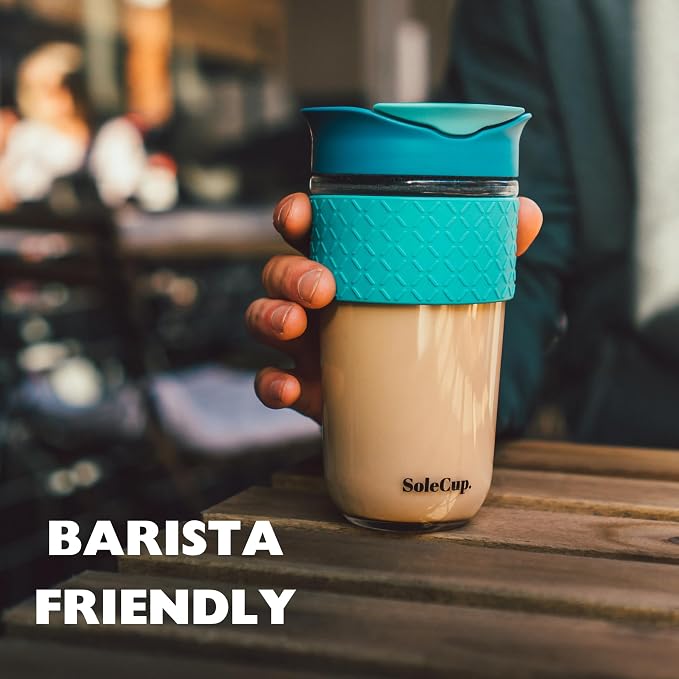 Large Travel Mug - Reusable Glass Coffee Mug - 18oz/530ml BPA-Free Hot Drink Travel Mug with Lid & Silicone Band (Gray and Pink, 18oz)