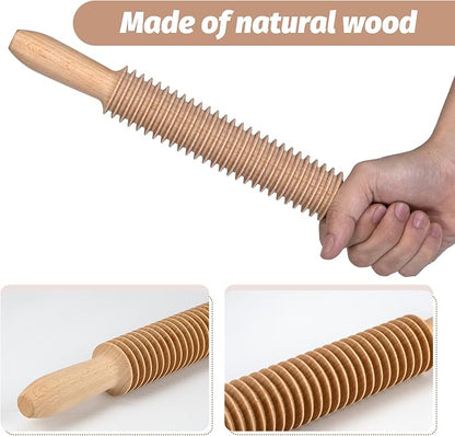 Beech Wood 5mm Tagliatelle Pasta Cutter Noodle Lattice Roller Docker Dough Cutter Wooden Rolling Pin Spaghetti Pasta Maker Beechwood Noodle Cutter Rolling Pin Kitchen Cooking Tools
