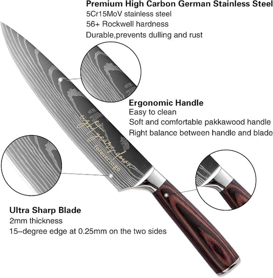 8 Years Anniversary Engraved Chef Knife Gift, 8th Wedding Anniversary Keepsake for Couple, 8 Inch High Carbon Stainless Steel Sharp Kitchen Knife with Ergonomic Handle, 8 Years Marriage Presents
