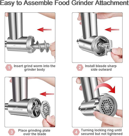 GVODE Stainless Steel Meat Grinder Attachment for KitchenAid Stand Mixer, Meat Grinder for KitchenAid Includes 4 Grinding Plates & 3 Sausage Tubes, Dishwasher-Safe Design with Sausage Stuffer Kit