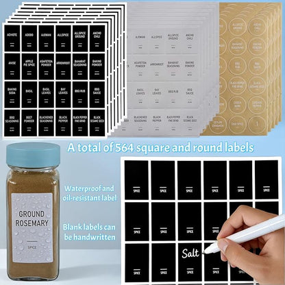 Spice Jars with Labels - 24 Glass Spice with Shaker Lids & Airtight Plastic Caps - 4oz Complete Seasoning Containers Organizer Set for Cabinet, Drawer & Rack (Skyblue)