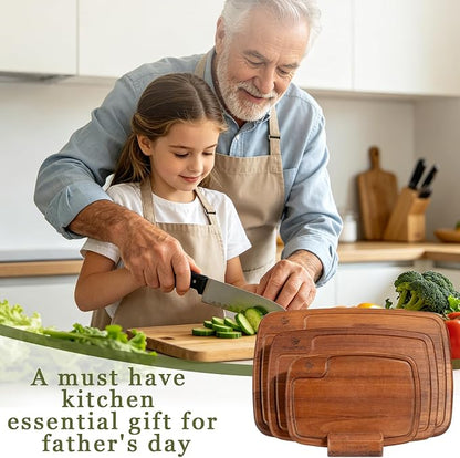Dark Oak Wood Cutting Boards for Kitchen (Set of 3), Heavy Duty Chopping Board with Deep Juice Groove, Reversible Designed, Storage Stand & Oiling Brush