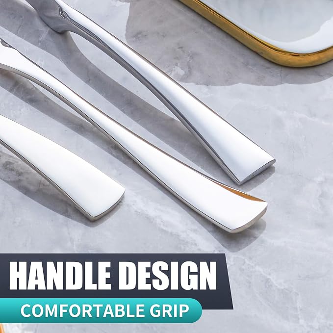 24 Pieces Silverware Set with Steak Knives Service for 4,Modern 18/10 Stainless Steel Flatware Cutlery Set,Utensil Set for Home Restaurant Hotel,Mirror Polished,Dishwasher Safe
