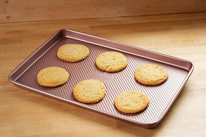 David Burke 17"/15" Cookie Sheets – Carbon Steel, PFTE & PFOA Free, Oven Safe, Non-Toxic, Perfect for Baking and Roasting – Rose Gold (2-Pack)