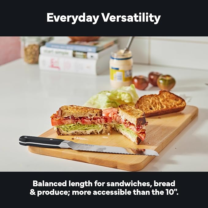Misen Serrated Bread Knife - High-Carbon Japanese AUS8 Steel - Perfect for Soft Foods, Bread, Pastries, and Fruits - Verstatile Slicer, Razor-Sharp Edge, Durable Blade, Ergonomic Handle - 8", Black