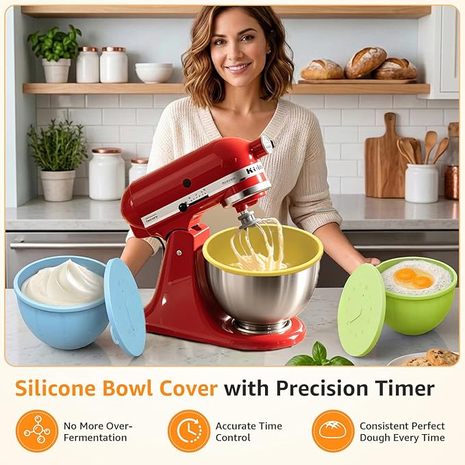 GVODE Silicone Liners for KitchenAid Mixer, Silicone Bowl Liners for Kitchen Aid 4.5-5 Qt Tilt-Head Stand Mixer, Thickened Odorless Non-Stick Kitchenaid Silicone Bowl Liner, 3 Pack with Lids