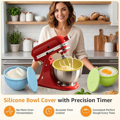 GVODE Silicone Liners for KitchenAid Mixer, Silicone Bowl Liners for Kitchen Aid 4.5-5 Qt Tilt-Head Stand Mixer, Thickened Odorless Non-Stick Kitchenaid Silicone Bowl Liner, 3 Pack with Lids