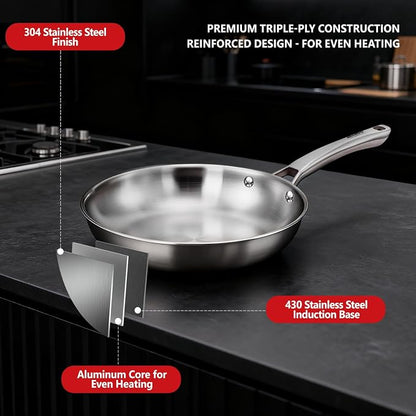 VINGLI 10 Pcs Cookware Set, Stainless Steel Pots and Pans Set with Lids, Non-Toxic Saute Sauce Pot, Soup Pot, Frying Pan, PFOA & PTFE Free, Compatible for All Cooktops(10 Cookware Set)