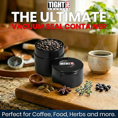 Tightpac Minivac Portable Vacuum Seal Airtight Container – Keeps Coffee Beans, Grounds, Tea, Spices & Herbs Fresh Longer – Travel-Ready, NSF-Certified Food-Grade Storage, 10 to 30 Grams, Black
