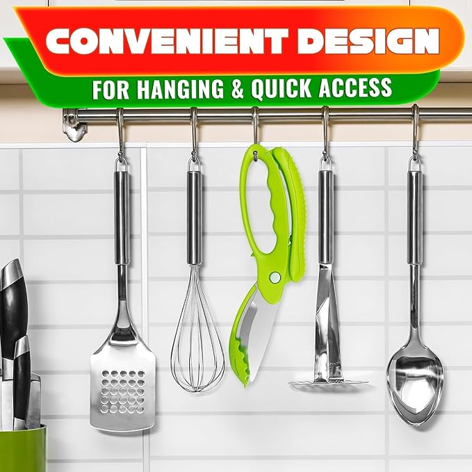 Salad Scissors for Chopped Salad – Multiblade Cooking Scissors for Kitchen With Spring-loaded System & Anti-slash Head for Fast Double Cutting – 8.9" Handy Size Lettuce Chopper, Stainless Steel Blades