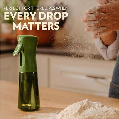 OLIVIA SIGNATURE Advanced Kitchen Oil Sprayer with Flairosol Technology, Fine Mist & Portion Control, Refillable Glass Olive Oil Cooking Spray Bottle for Air Fryer, Salad, BBQ, 200ml (Green, Gold)