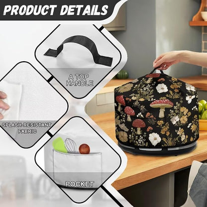Vintage Mushroom Floral Slow Cooker Dust Cover Compatible with 6-8 qt Crock for Pot Small Kitchen Appliance Decor Dust Cover with Top Handle and Pocket