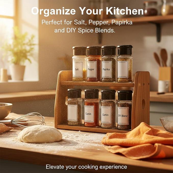TIESOME 6 Pcs Plastic Spice Jars with Shaker Lids, 3 oz Clear Seasoning Containers for Spice Rack, Drawer, Cabinet Storage (Black Lid)