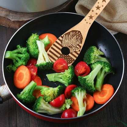 Make American Great Again! American Flag Iconic Architecture Gift Idea Cooking Serving Utensils Natural Bamboo Kitchen House Warming Presents Slotted Wooden Spoons for Cooking Utensils Set of 5…