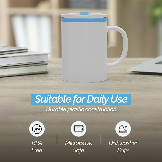 Copco Iconic 16oz Double Wall Insulated Desk Mug with Lid & Handle, Set of 2, BPA-Free Reusable Plastic, Spill-Resistant, Microwave & Dishwasher Safe, Wide Mouth (Teal)