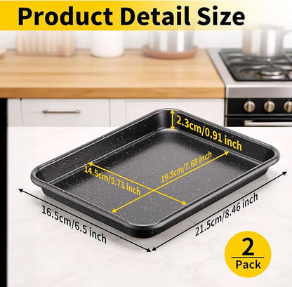 Beasea Small Baking Sheet Pan, 2 Pack 8.5x6.5 Inch Mini Small Cookie Sheets for Individual Baking Cooking Serving, Cookie Roll Cake Brownie Pan Tray for Oven - Black Speckle
