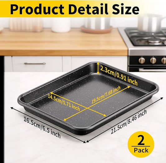 Beasea Small Baking Sheet Pan, 2 Pack 8.5x6.5 Inch Mini Small Cookie Sheets for Individual Baking Cooking Serving, Cookie Roll Cake Brownie Pan Tray for Oven - Black Speckle