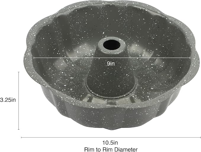 David Burke 9" Fluted Bake Pan – Carbon Steel Bundt Cake Pan – Gray Speckle