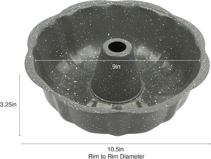 David Burke 9" Fluted Bake Pan – Carbon Steel Bundt Cake Pan – Gray Speckle