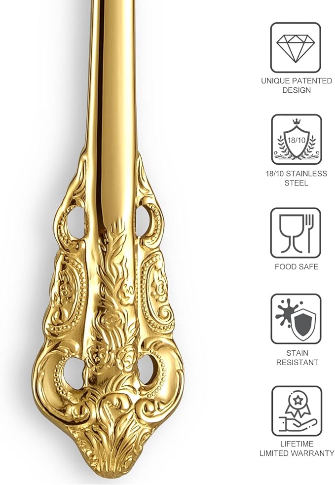 KEAWELL Luxury 5.9" Appetizer Forks, 18/10 Stainless Steel, Set of 4, Gorgeous Cocktail Forks/Dessert Forks (Gold)