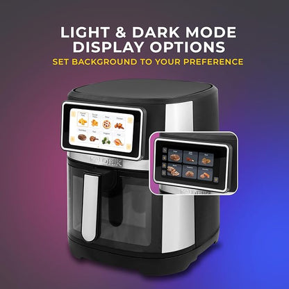 Kalorik Air Fryer VIVID TOUCH Series 7 Quart Capacity with High-Resolution Touchscreen 200 Cooking Presets in 12 Food Categories with View Window, 1500-Watts, Stainless Steel