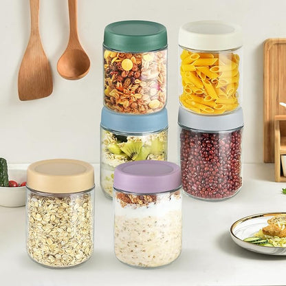 Overnight Oats Containers, 16oz Glass Food Storage Containers with Lids, Meal Prep Mason Jars for Oatmeal, Chia Seed Pudding, Yogurt (Set of 4)