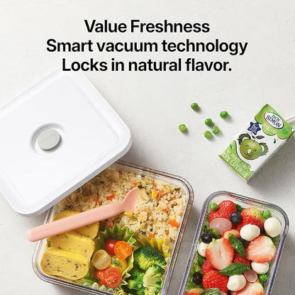 VAKUEN Premium Airtight Food Storage Container. Meal Prep 0.85qt 5pc/Set. 4pcs Container and Vacuum Sealer. Patented Double Silicone Lining, 100% Leak Proof, BPA-FREE