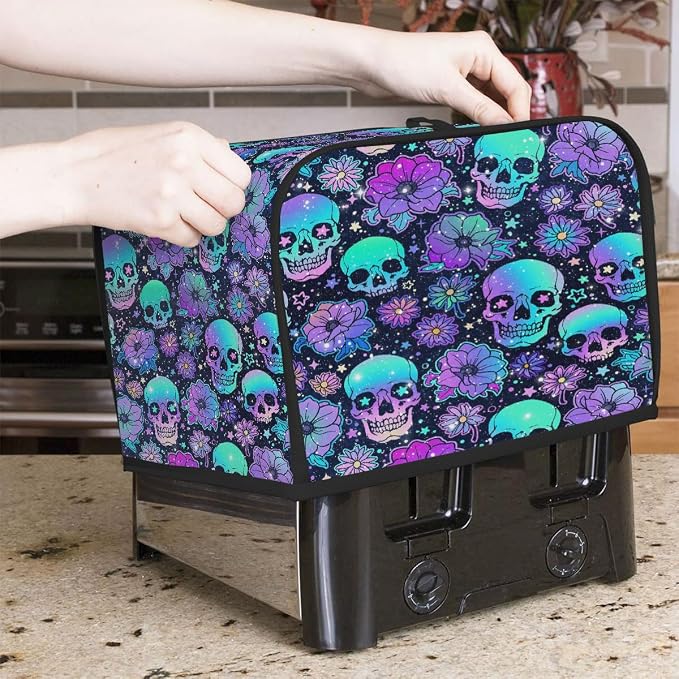 2 Slice Skull Psychedelic Purple Toaster Cover Waterproof Dust Fingerprint Bread Machine Cover Washable Kitchen Appliance Protector For Home Kitchen Bakeware Table Decor Women Gifts
