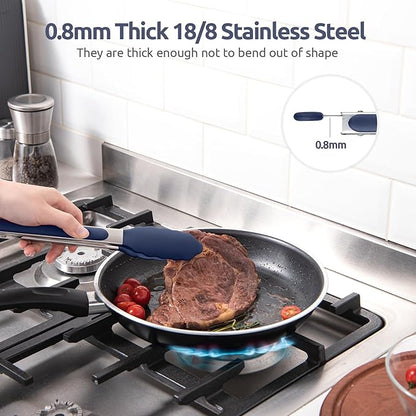 Heat Resistant Silicone Kitchen Tong: U-Taste 9 inch 480ºF Hot Proof Cooking Tong with Firm Sealed Non Stick Rubber Tips & Silicon Coated Steel Handle & Smooth Locking for Serving Grill(Midnight Blue)