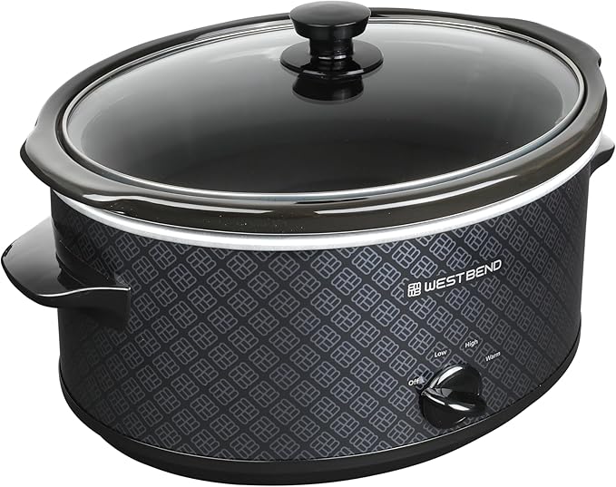 West Bend Slow Cooker 6-Quart Manual Crockery Style with Dishwasher Safe Oval Ceramic Crockpot and Glass Lid Two Temperature Settings Plus Keep Warm, 330-Watts, Black