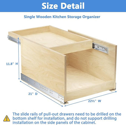 LOVMOR Retractable Double-Drawer Pull Out Cabinet Organizer 22½” W x 21” D Soft Close Cabinet Drawers Slide Out with Full Extension Rail Slides Cabinet Pull Out Shelves for kitchen Cabinets