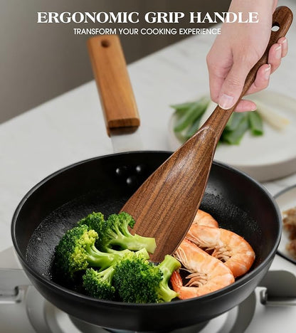 Wooden Spatula Spoon, Multifunction Spatula Cooking Spoon for Non Stick Cookware, Heat Resistant Acacia Wood Kitchen Utensils for Cooking, Serving, Scooping, Scraping, BPA-Free, 11.6 x 2.8 Inch