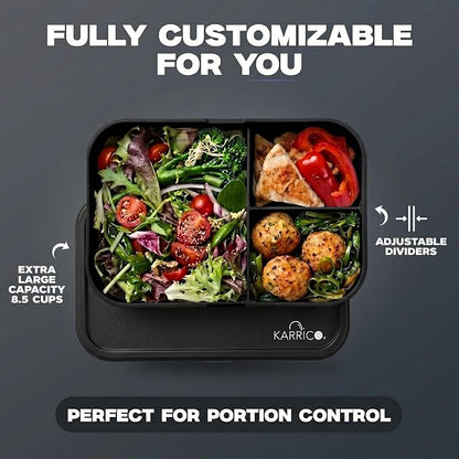 KARRICO Double Premium Bento Box Adult, 67 fl oz BPA-Free - Black Stackable Lunch Box with Leak-Proof Lids & Dividers, Perfect for Meal Prep, Lunches & Portion Control