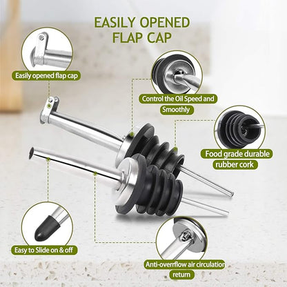 AOZITA 17oz Glass Olive Oil Dispenser - Oil and Vinegar Cruet Bottle with Stainless Steel Pourers - Funnel For Easy Refill - Olive Carafe Decanter for Kitchen