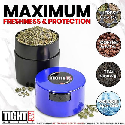Tightvac - Premium Airtight Herb Storage Container - Holds ½ oz to 3 ounces - Keep Your Herbs and Dry Goods Fresh and Flavorful. Black Blue
