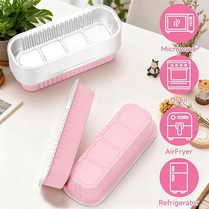 6.8oz Mini Loaf Pans with Lids, 100 Pcs Disposable Rectangular Aluminum Cake Pans, Pink Mini Baking Pans with Lids and Spoons, Includes 20 Pink Gift Bags, Small Cake Tins Ideal for Mini Cakes