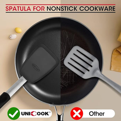 Unicook 4 Pack Flexible Silicone Spatula, Turner, 600F Heat Resistant, Ideal for Flipping Eggs, Burgers, Crepes and More, Black