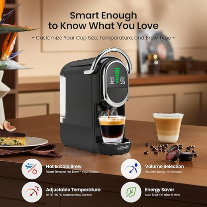 Magician1 Mini Espresso Machine for Nespresso Original, Dolce Gusto, Lavazza Blue, ESE Pods, 19-Bar Coffee Machine for Ground Coffee, Coffee Maker with adjustable Temp & Cup Size, 21oz Reservoir