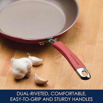 Rachael Ray Cucina Nonstick Cookware, Cranberry Red Pots and Pans Set, 12-Piece