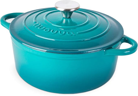 Cast Iron Dutch Oven with Lid - Non-Stick Ovenproof Enamelled Casserole Pot - Sturdy Dutch Oven Cookware - Teal, 3.1-Quart, 22cm- by Nuovva