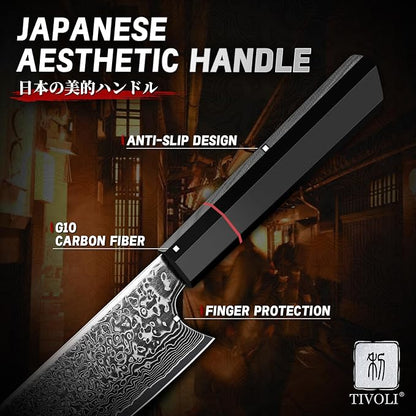 TIVOLI Damascus Japanese Kiritsuke Knife 8 inch, Hand Forged 67 Layers Damascus Steel,Razor-Sharp Edge?GYOTU Knife From Japan With Octagonal Handle For Slicing & Chopping?Ideal Gift