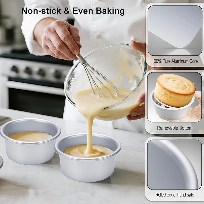 AWTBDP 4 Inch Round Cake Pan Set of 8, Nonstick Aluminum Baking Pans with 100 Sheets Parchment Paper, Easy Pop Out Removable Bottom Cake Pans for Mini Cheesecakes, Dessert, Pizzas and Quiches
