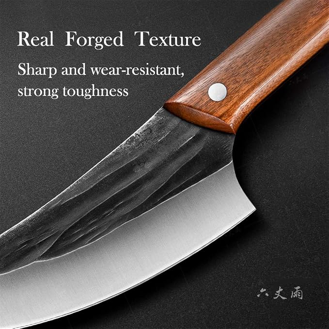Handmade Forged Boning Knife,Professional 6 inch Slaughter Cleaver,5Cr15Mov Forging Stainless Steel Knife For Slicing Meat cutting Vegetables and Fruits Deboning Knife, Kitchen, BBQ, Camping