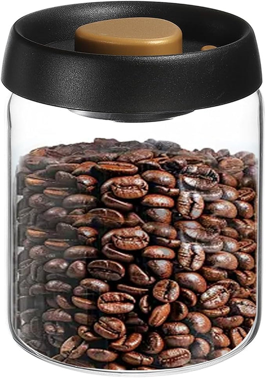 uxcell Coffee Vacuum Container, 900ml/30oz Glass Coffee Bean Storage Container with Lids for Spices Biscuits Loose Leaf Tea, Black Gold