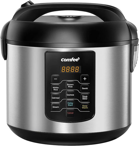 COMFEE' Rice Cooker 10 cup Uncooked/20 cup Cooked, Rice Maker, Steamer, Saute, Steamer and Warmer, 5.2 QT Large Capacity, Brown Rice, Quinoa and Oatmeal, 8 One-Touch Programs