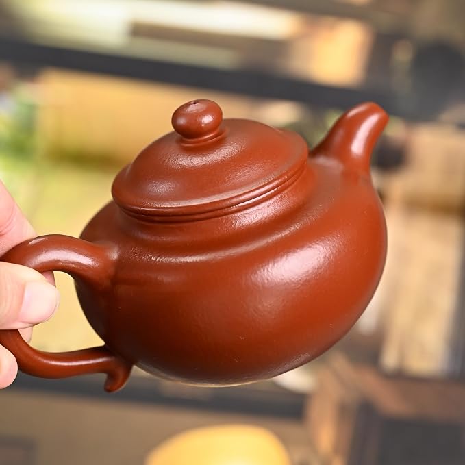 Handmade Purple Clay Teapot | Wrinkled Red Mud | 250cc | Lotus Seed Shape | 14 Holes Inner Push Water Outlet | Artisan Crafted Gongfu Tea Pot