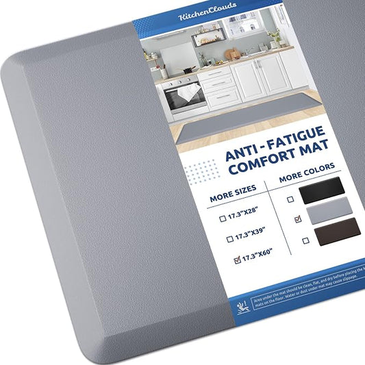 KitchenClouds Kitchen Mat Cushioned Anti Fatigue Kitchen Rug 17.3"x60" Water Resistant Non Slip Kitchen Rugs and Mats Standing Desk Mat Comfort Floor Mats for Kitchen House Sink Office (Grey)