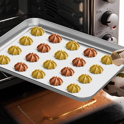 Wildone Sheet Pan Set Baking Sheet Cookie Sheet Baking Pan Toaster Oven Pans, 12 PCS Stainless Steel Baking Tray Cookie Pan, Heavy Duty & Dishwasher Safe, 9 x 6.7 x 1 Inches